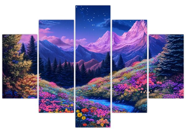 Tablou - Peisaj violet la lună plină (150x105 cm)