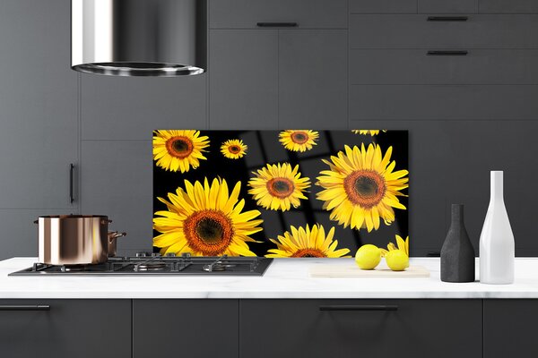 Panou sticla bucatarie Floarea soarelui Floral Brown Galben