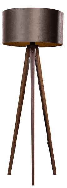 Lampă de podea cu trepied din lemn de nuc cu abajur din catifea maro 50cm - Tripod Classic