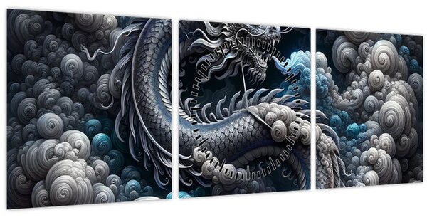 Tablou – Dragon în fum (cu ceas) (90x30 cm)