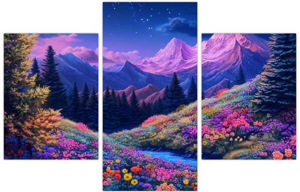 Tablou - Peisaj violet la lună plină (90x60 cm)