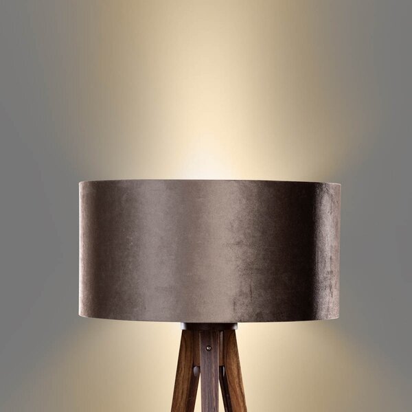 Lampă de podea cu trepied din lemn de nuc cu abajur din catifea maro 50cm - Tripod Classic