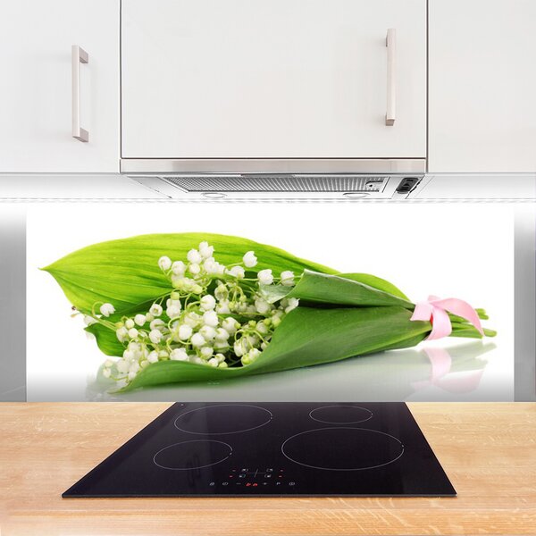 Panou sticla bucatarie Flori Floral Alb Verde