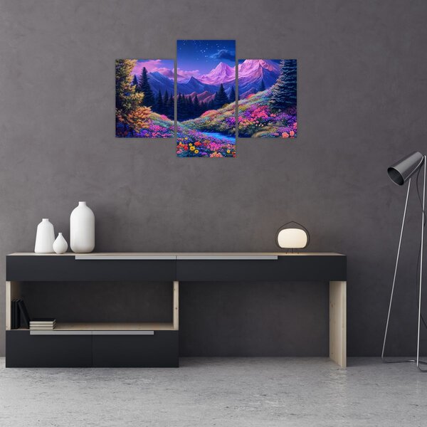 Tablou - Peisaj violet la lună plină (90x60 cm)