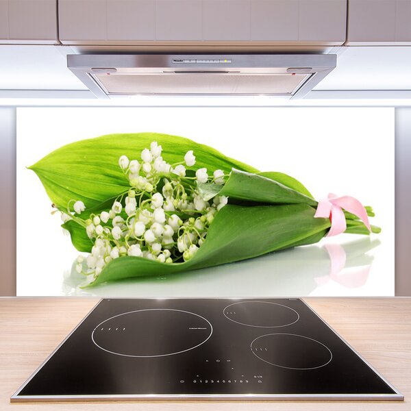 Panou sticla bucatarie Flori Floral Alb Verde