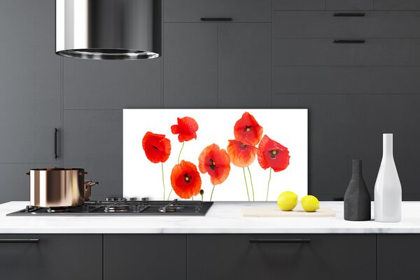 Panou sticla bucatarie Maci Floral Rosu Negru