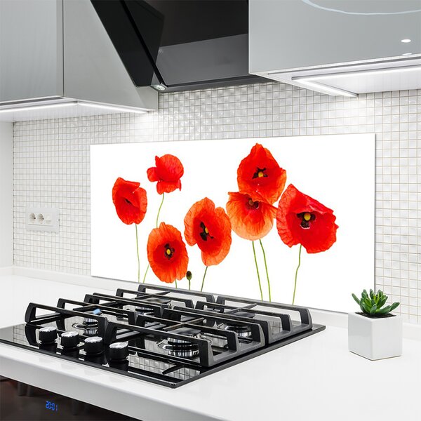Panou sticla bucatarie Maci Floral Rosu Negru