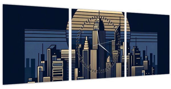 Tablou – Oraș geometric (cu ceas) (90x30 cm)