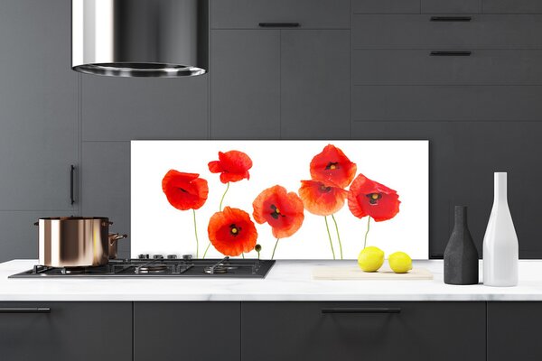 Panou sticla bucatarie Maci Floral Rosu Negru