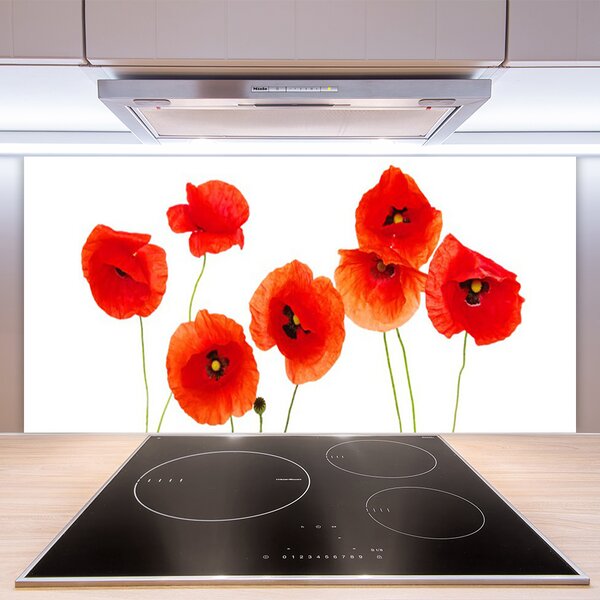 Panou sticla bucatarie Maci Floral Rosu Negru