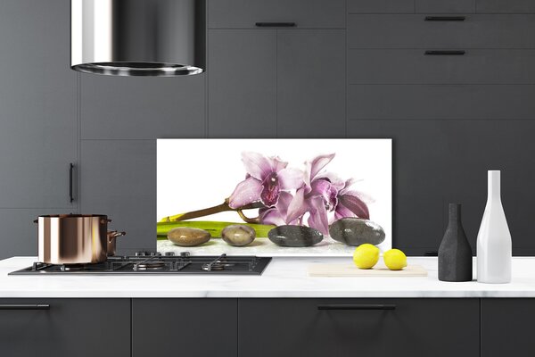 Panou sticla bucatarie Pietrele florale flori roz Gri Negru