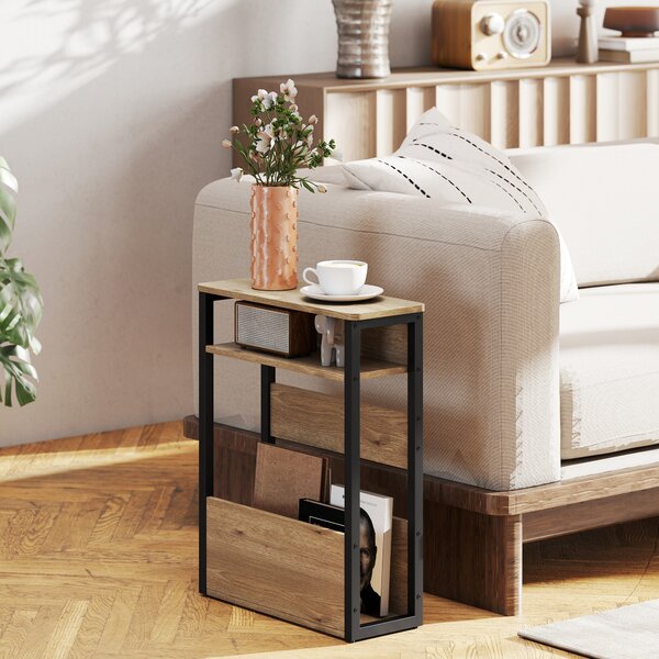 HOMCOM Măsuță Living Stil Industrial cu 2 Rafturi, Lemn și Metal, 46x18x58,5 cm, Nuc Închis | Aosom Romania