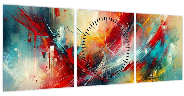 Tablou – Abstracție cu roșu (cu ceas) (90x30 cm)