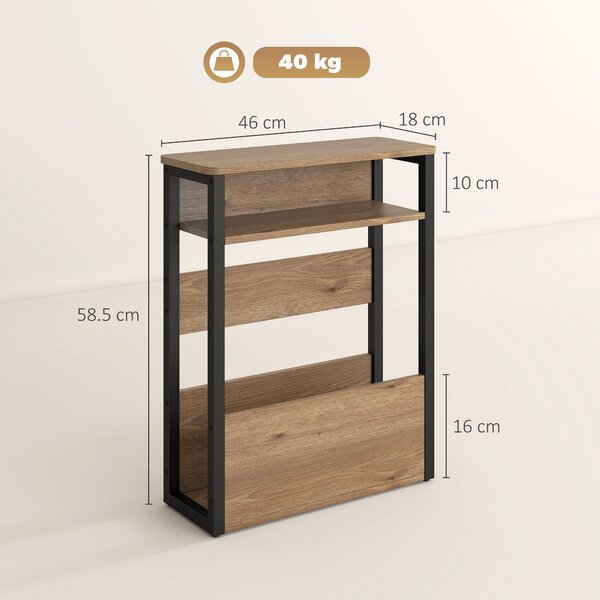 HOMCOM Măsuță Living Stil Industrial cu 2 Rafturi, Lemn și Metal, 46x18x58,5 cm, Nuc Închis | Aosom Romania