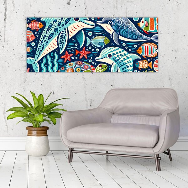 Tablou – Animale acvatice desenate (120x50 cm)