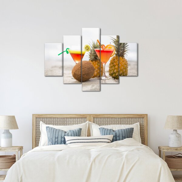 Tablou cu ananas și pahare pe plajă (150x105 cm)