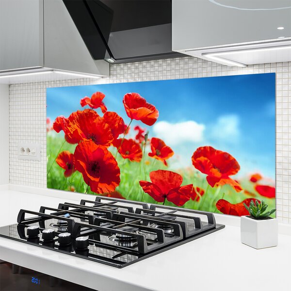 Panou sticla bucatarie Maci Floral Red