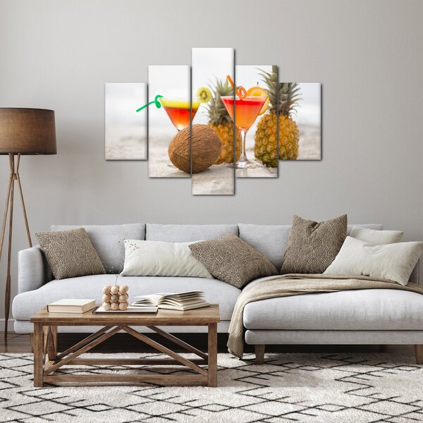Tablou cu ananas și pahare pe plajă (150x105 cm)