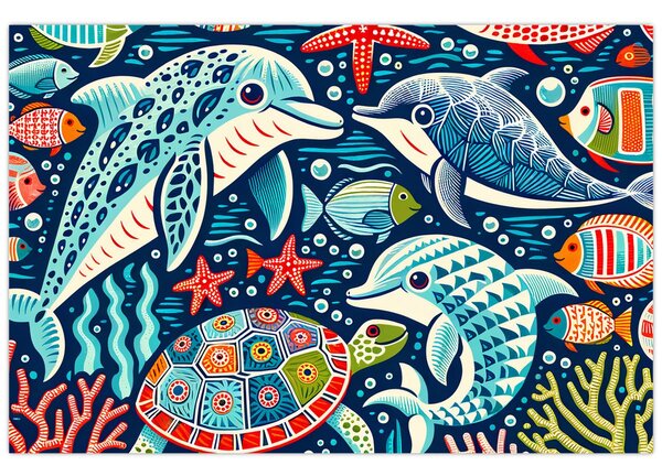 Tablou – Animale acvatice desenate (90x60 cm)