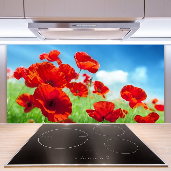 Panou sticla bucatarie Maci Floral Red