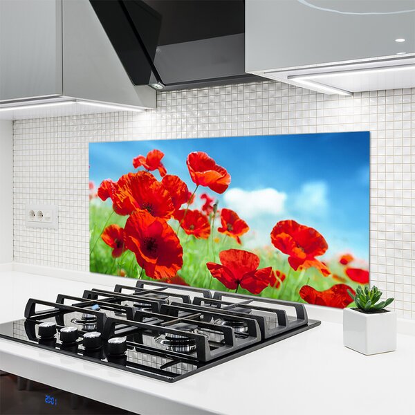 Panou sticla bucatarie Maci Floral Red