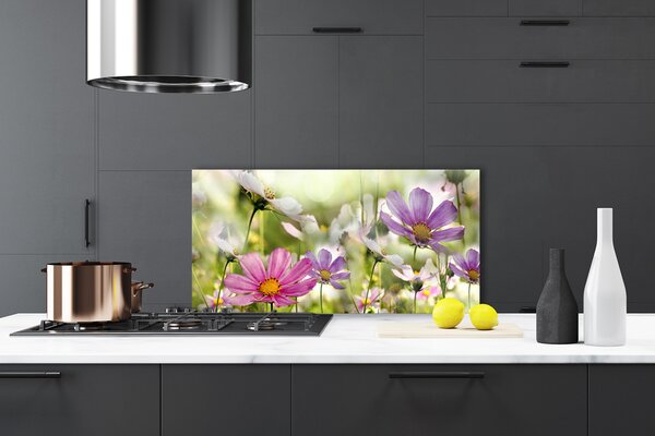 Panou sticla bucatarie Flori Natura Roz Galben Verde