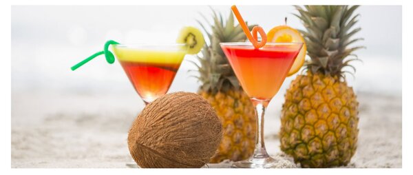 Tablou cu ananas și pahare pe plajă (120x50 cm)
