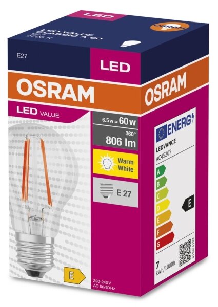 Bec LED Osram FILAMENT A60 E27/6,5W/230V 2700K