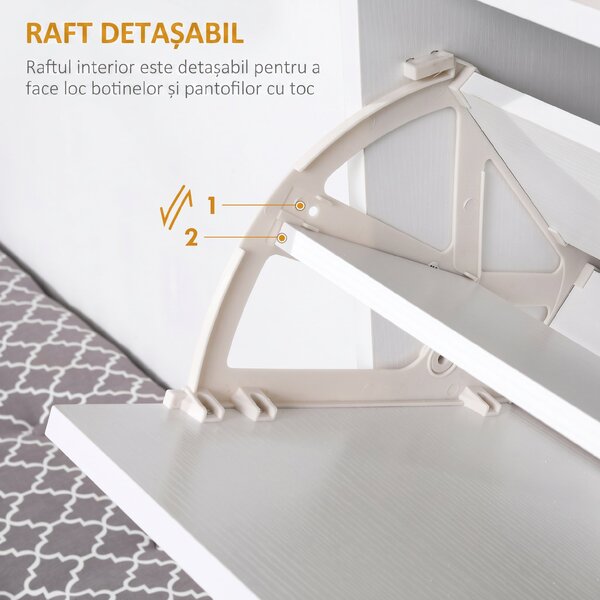 HOMCOM dulap pantofi, 3 compartimente, 60×24×132cm, alb | AOSOM RO