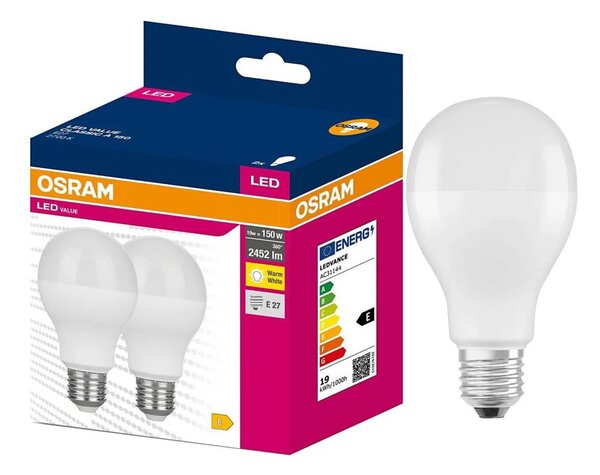 Set 2 becuri LED VALUE CLASSIC E27/19W/230V 2700K - Osram