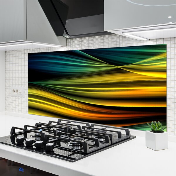 Panou sticla bucatarie Abstract Art Albastru Galben Negru