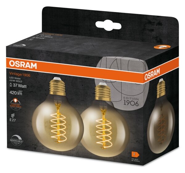 Set 2x becuri LED cu filament vintage, dimabile, E27, 4,8W, 230V, 2200K - Osram
