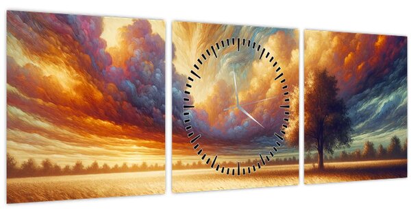 Tablou – Arbore pe câmp (cu ceas) (90x30 cm)