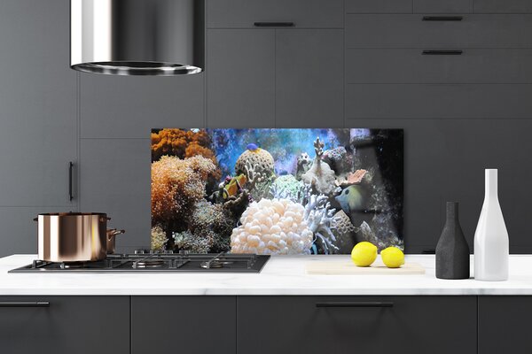 Panou sticla bucatarie Coral Reef Natura Gri Alb Galben