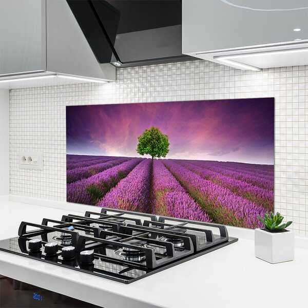 Panou sticla bucatarie Meadow copac Natura Roz Verde Violet