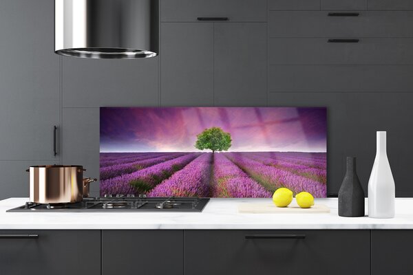 Panou sticla bucatarie Meadow copac Natura Roz Verde Violet