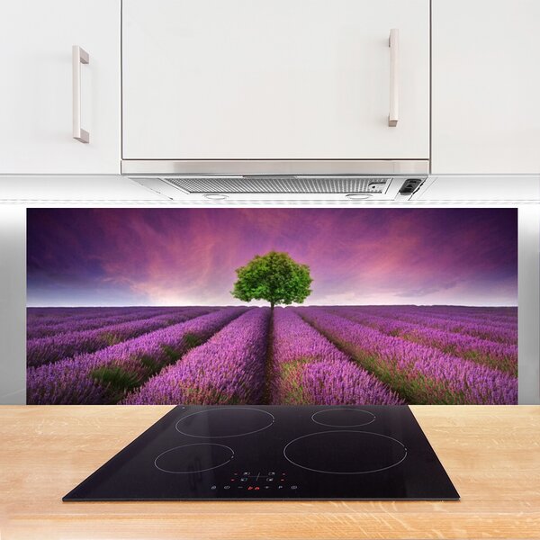 Panou sticla bucatarie Meadow copac Natura Roz Verde Violet