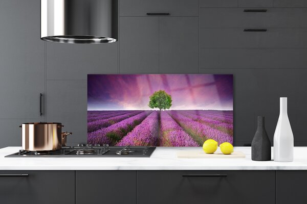 Panou sticla bucatarie Meadow copac Natura Roz Verde Violet