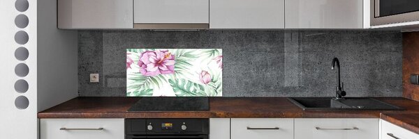 Panou sticlă decorativa bucătărie flori Hawaii
