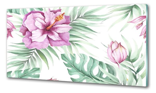Panou sticlă decorativa bucătărie flori Hawaii