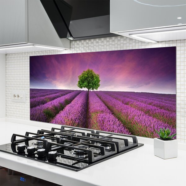 Panou sticla bucatarie Meadow copac Natura Roz Verde Violet