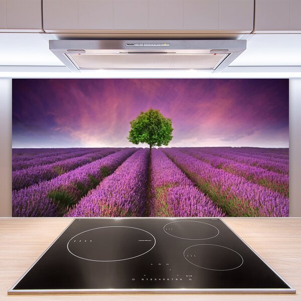 Panou sticla bucatarie Meadow copac Natura Roz Verde Violet