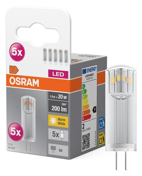 Set 5 becuri LED PIN G4/1,8W/12V 2700K - Osram