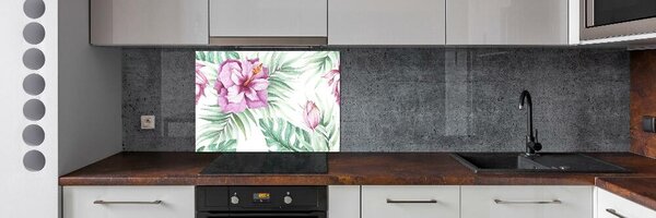 Panou sticlă decorativa bucătărie flori Hawaii