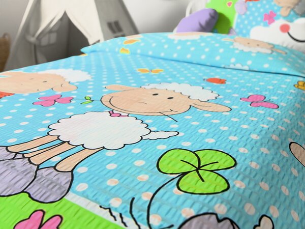 Lenjerie de pat pentru patut OVECKY albastra Dimensiune lenjerie de pat: 45 x 65 cm | 90 x 135 cm