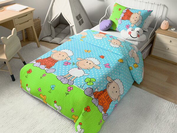 Lenjerie de pat pentru patut OVECKY albastra Dimensiune lenjerie de pat: 45 x 65 cm | 90 x 135 cm