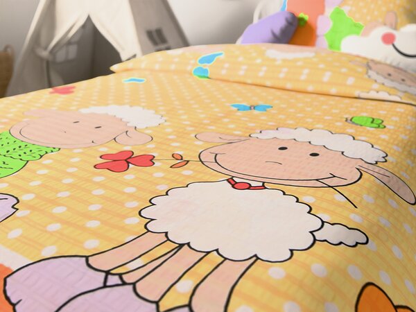 Lenjerie de pat creponata pentru patut OVECELE galben Dimensiune lenjerie de pat: 45 x 65 cm | 90 x 135 cm