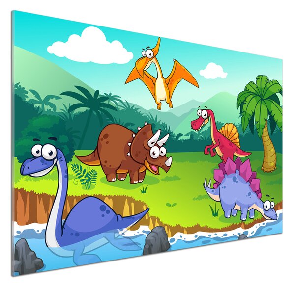 Panou sticlă decorativa bucătărie dinozauri