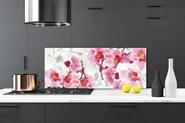Panou sticla bucatarie Flori roz Floral
