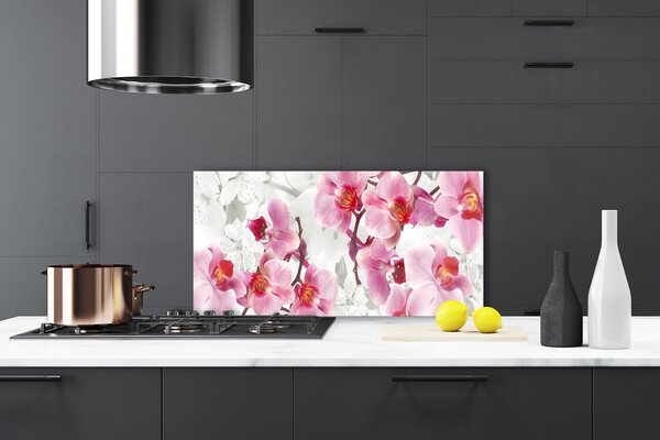 Panou sticla bucatarie Flori roz Floral